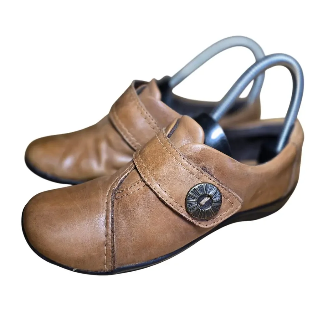 Clarks Artisan Womens Kessa Betty Brown Soft Cognac Leather Loafer Size 5M